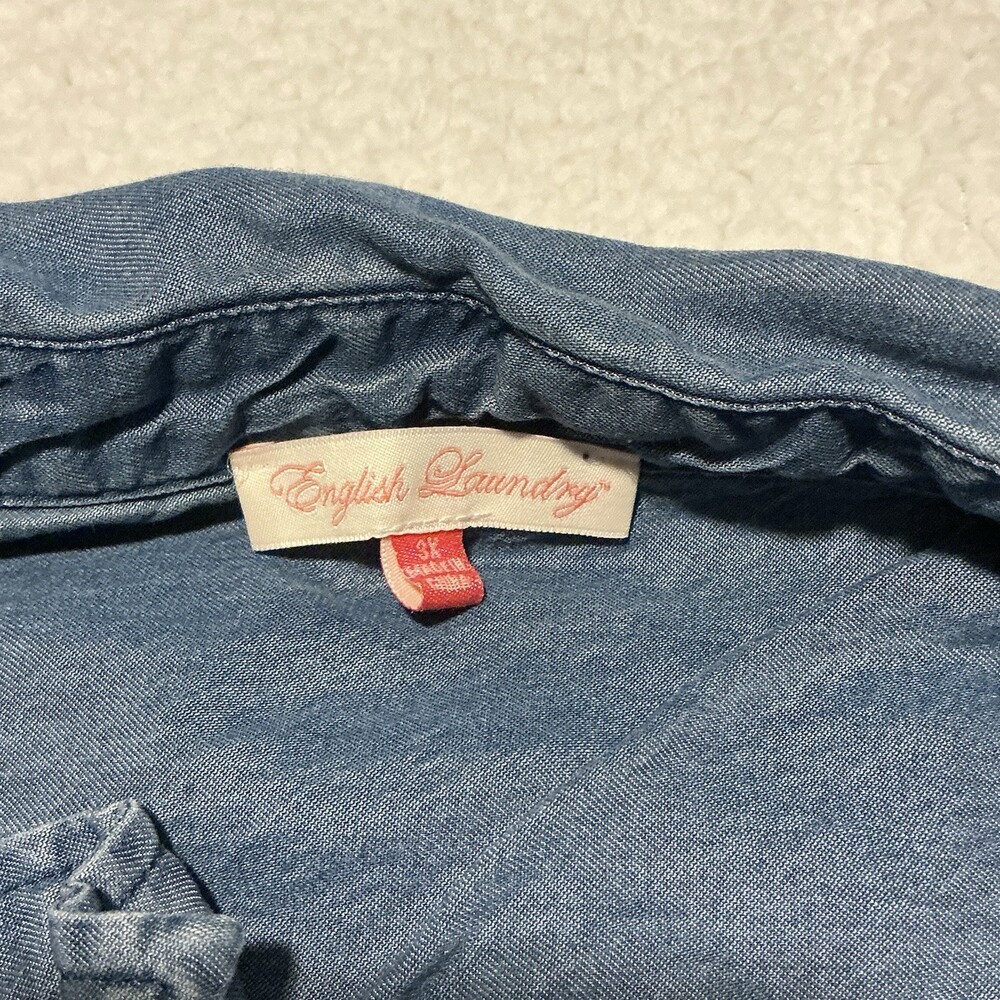 English Laundry Ladies Blue Chambray Tencel Long Sleeve Button-Up Shirt 3X